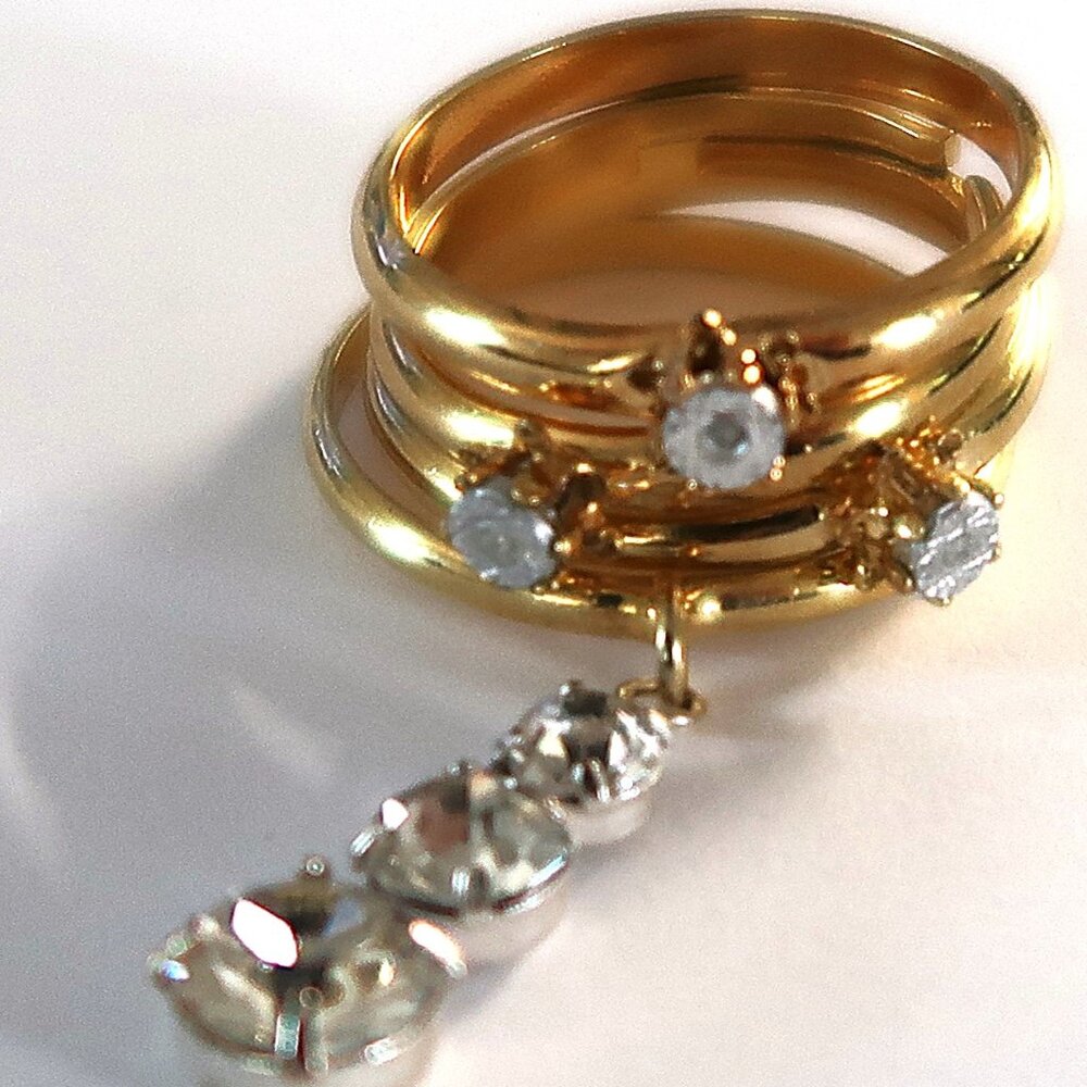 Sassy 4PC Gold Tone Statement Rings Stackable Fashion Jewelry Dress Up Fun